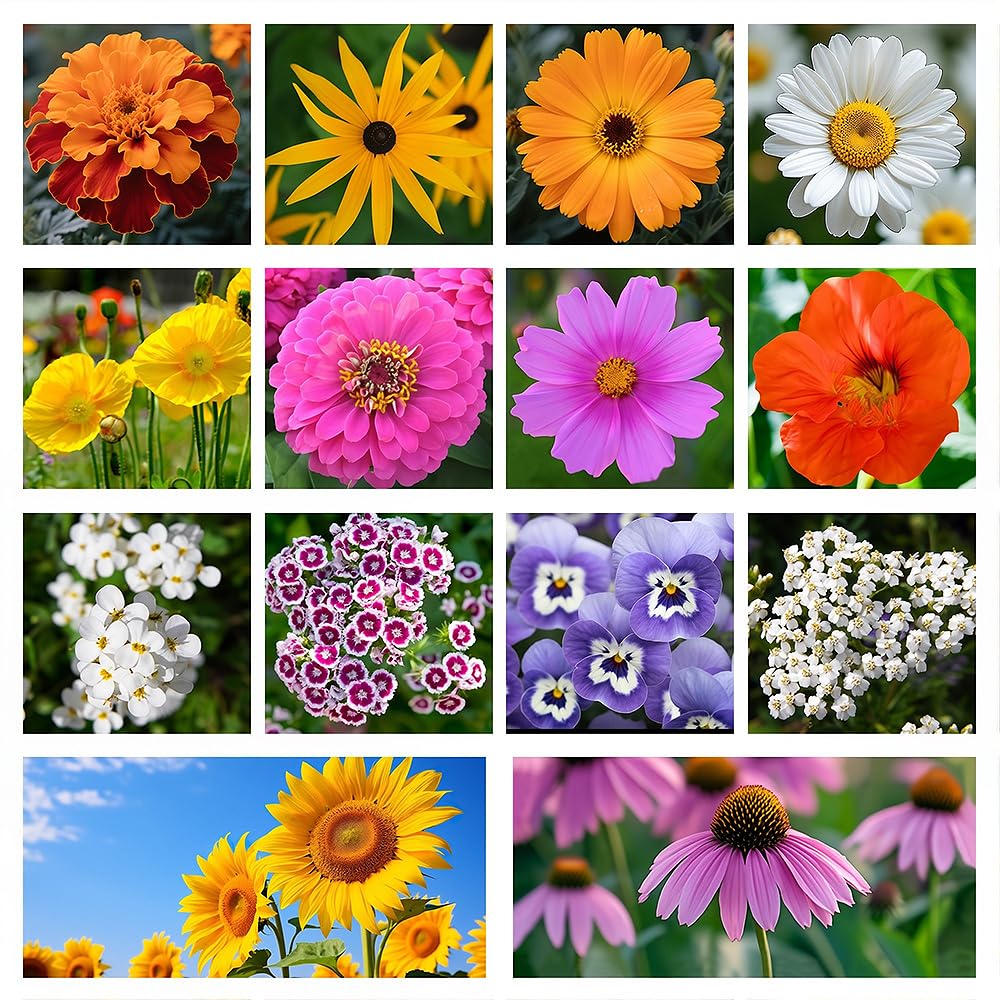 WILDFLOWERS 1 , 2 ［2枚セット］ Wildflower Seeds Bulk Mix Wildflowers 14 Varieties of Annual